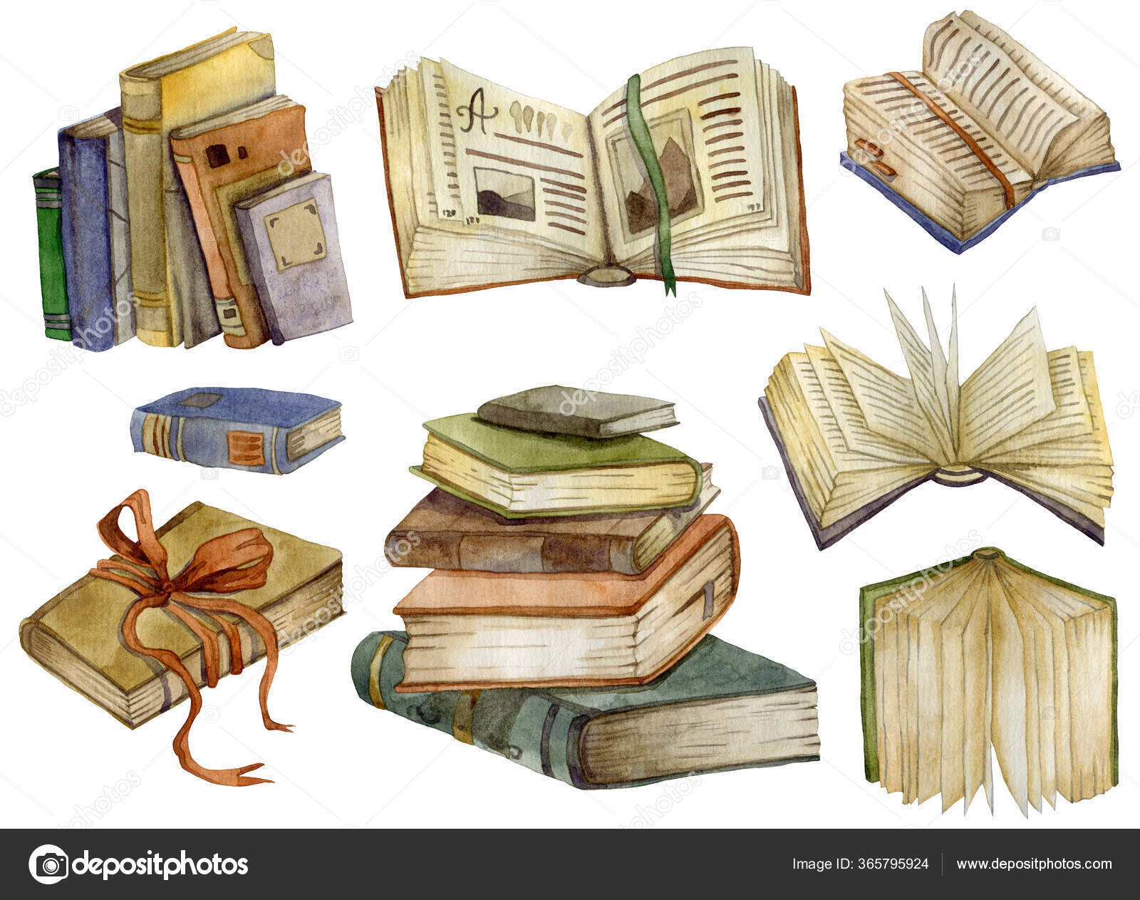 Watercolor Books Set Open Books Stack Books Education Knowledge Concept  Stock Illustration by ©kateja #365795924